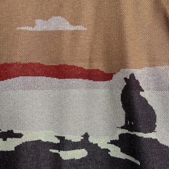 Cotton & Rye Sweater Scenic Desert Southwestern Howling Coyote Bell Sleeve Med - Picture 3 of 15